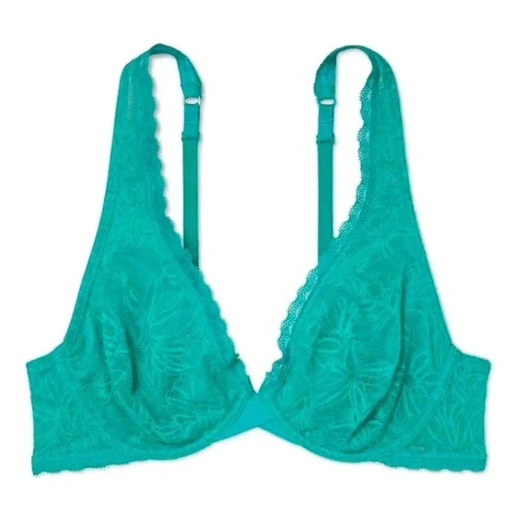 36D Xhilaration Unlined T-Shirt Lace Underwire Bra Teal Green New with Tags - Picture 5 of 6